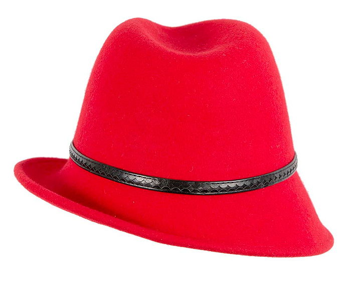 Red ladies winter felt fedora hat by Max Alexander - Fascinators.com.au