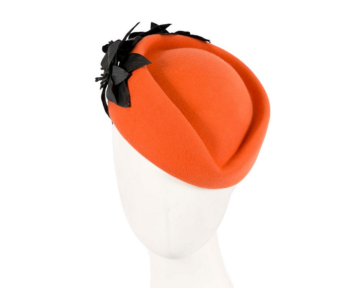 Bespoke orange and black felt beret hat by Fillies Collection - Fascinators.com.au