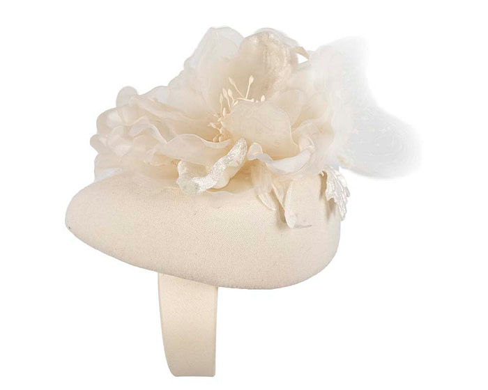 Cream winter pillbox fascinator with flower by Fillies Collection - Fascinators.com.au
