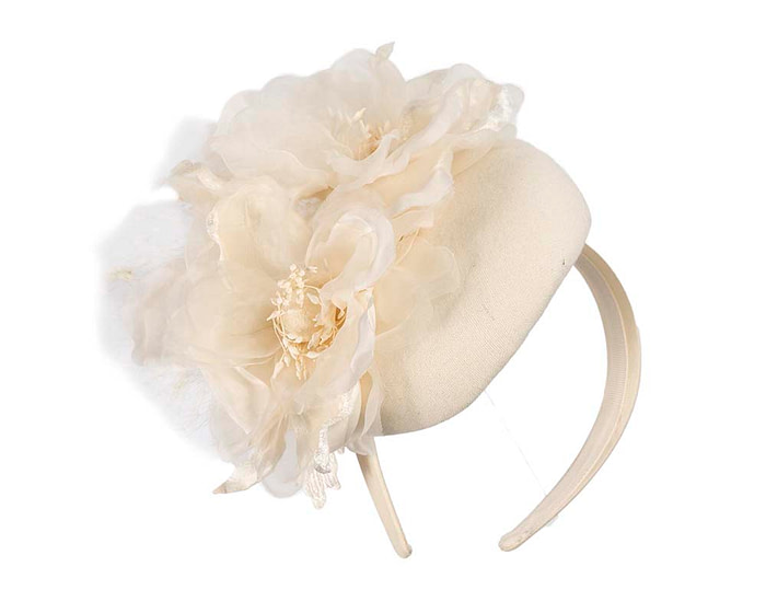 Cream winter pillbox fascinator with flower by Fillies Collection - Fascinators.com.au
