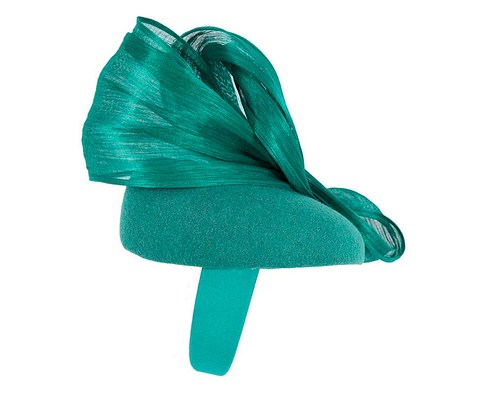 Bespoke teal winter racing pillbox with bow by Fillies Collection - Fascinators.com.au