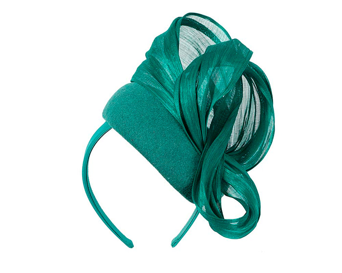 Bespoke teal winter racing pillbox with bow by Fillies Collection - Fascinators.com.au