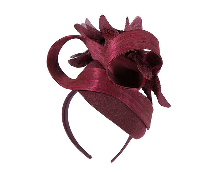 Bespoke burgundy pillbox winter fascinator with flower by Fillies Collection - Fascinators.com.au