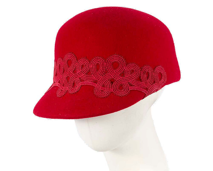 Red felt fashion cap with lace - Fascinators.com.au