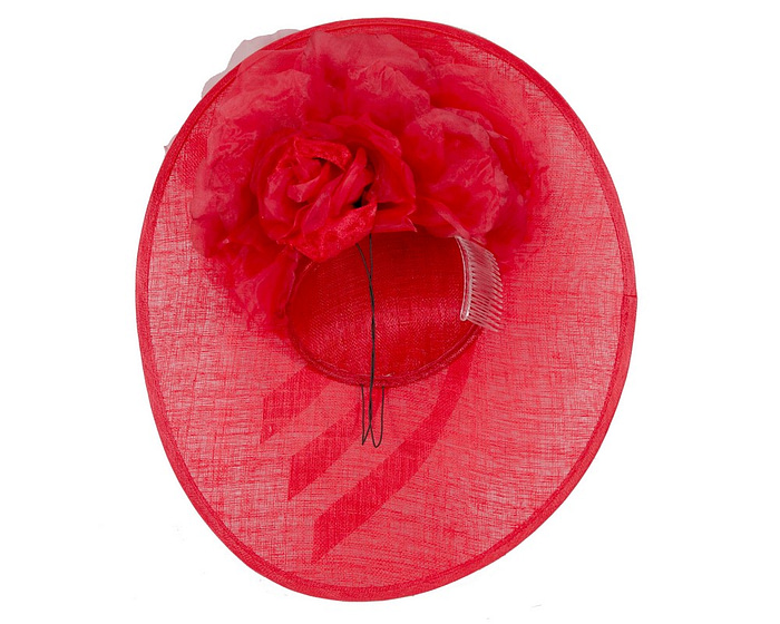 Large red racing hatinator by Fillies Collection - Fascinators.com.au