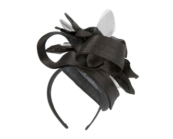 Bespoke black pillbox racing fascinator with flower by Fillies Collection - Fascinators.com.au
