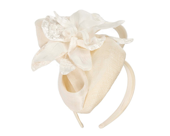Bespoke cream pillbox racing fascinator with flower by Fillies Collection - Fascinators.com.au