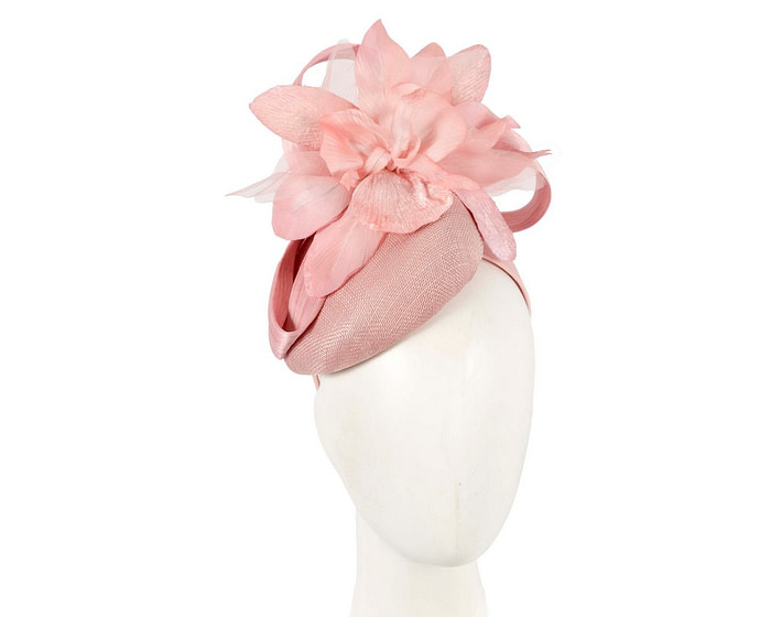 Bespoke pink pillbox racing fascinator with flower by Fillies Collection - Fascinators.com.au