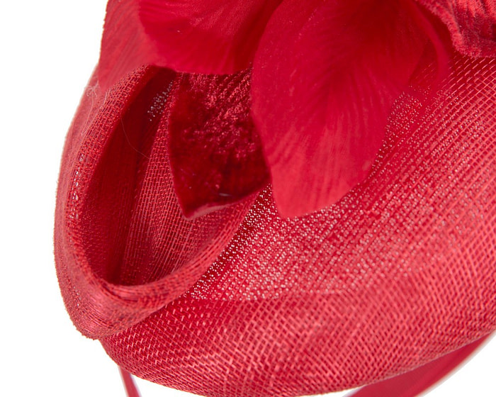 Bespoke red pillbox racing fascinator with flower by Fillies Collection - Fascinators.com.au