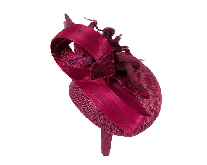 Bespoke burgundy pillbox racing fascinator with flower by Fillies Collection - Fascinators.com.au