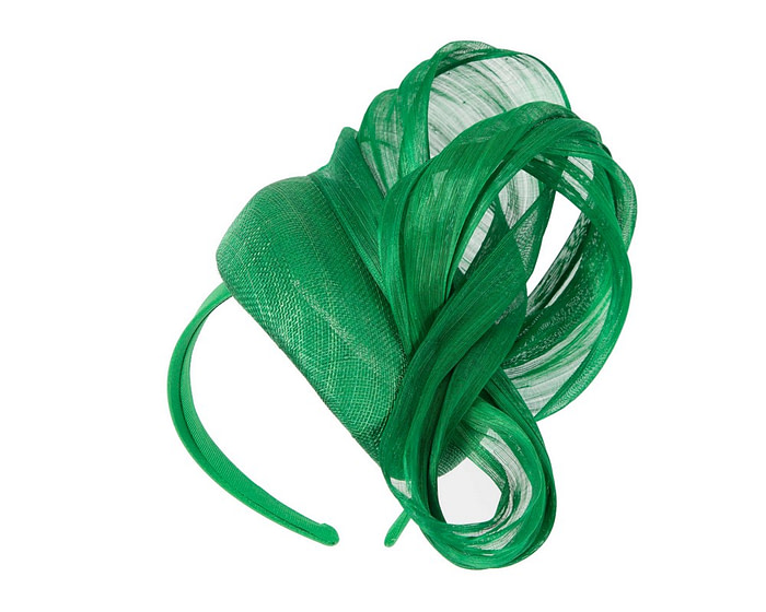 Green pillbox silk abaca bow by Fillies Collection - Fascinators.com.au