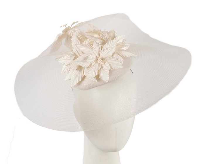 Large wide brim cream hat by Fillies Collection - Fascinators.com.au