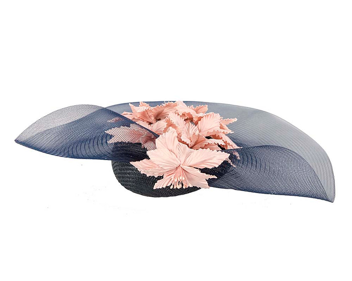 Large wide brim navy and pink hat by Fillies Collection - Fascinators.com.au