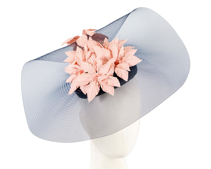 Large wide brim navy and pink hat by Fillies Collection - Fascinators.com.au