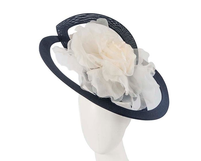 Large navy and cream racing fascinator by Fillies Collection - Fascinators.com.au