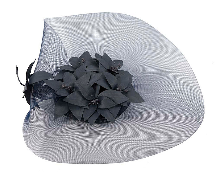 Large wide brim navy hat by Fillies Collection - Fascinators.com.au