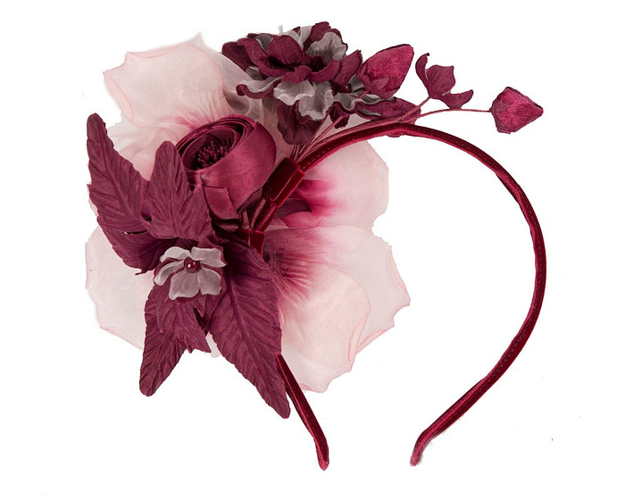 Pink & burgundy flower headband by Max Alexander - Fascinators.com.au