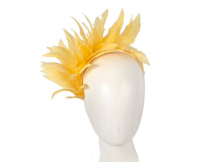 Yellow feather fascinator headband by Max Alexander - Fascinators.com.au