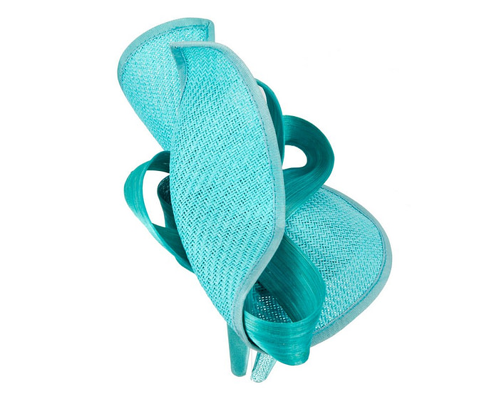 Turquoise designers racing fascinator with bow by Fillies Collection - Fascinators.com.au