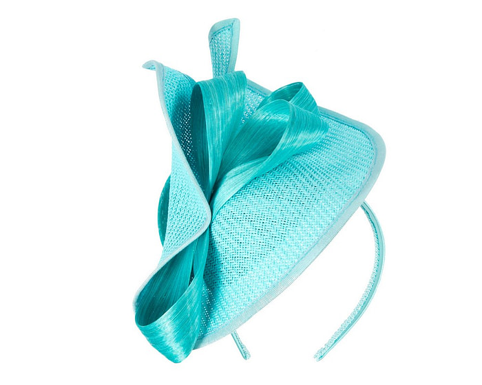 Turquoise designers racing fascinator with bow by Fillies Collection - Fascinators.com.au