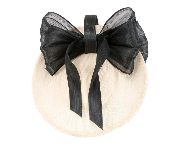 Cream plate fascinator with black bow by Fillies Collection - Fascinators.com.au