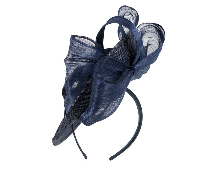 Navy plate fascinator with bow by Fillies Collection - Fascinators.com.au