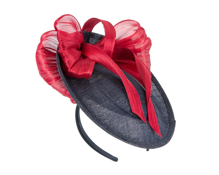 Navy & red plate fascinator with bow by Fillies Collection - Fascinators.com.au