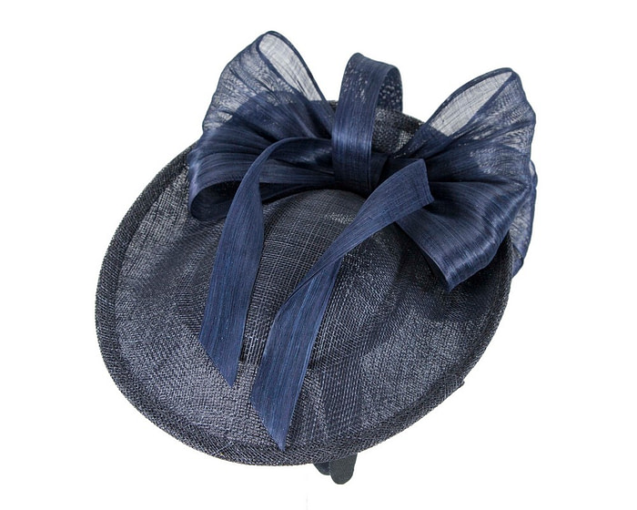 Navy plate fascinator with bow by Fillies Collection - Fascinators.com.au
