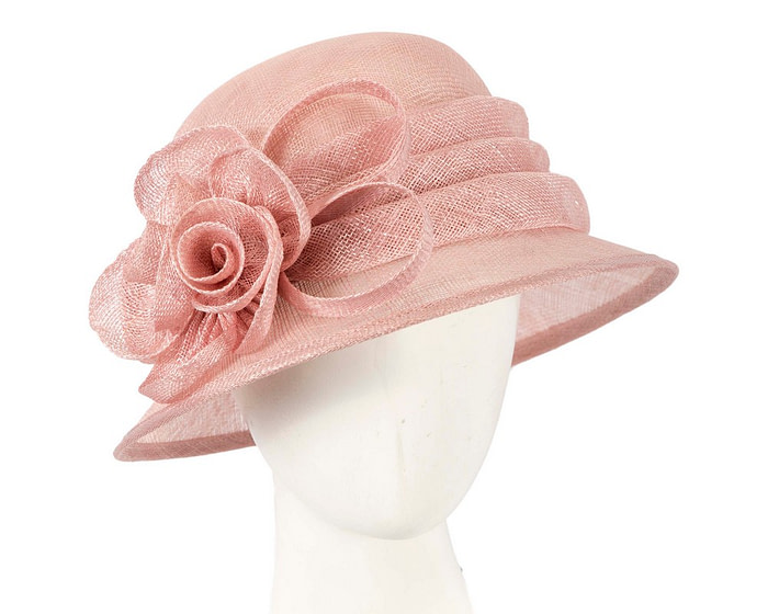 Dusty pink cloche sinamay hat by Max Alexander - Fascinators.com.au