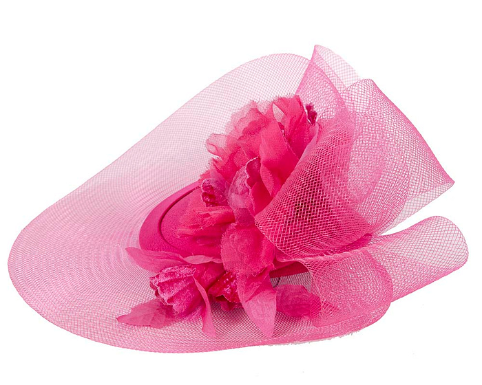 Fuchsia cocktail hat with flowers by Cupids Millinery - Fascinators.com.au
