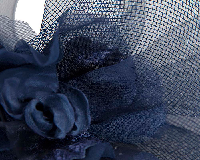 Navy cocktail hat with flowers by Cupids Millinery - Fascinators.com.au