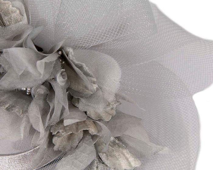 Silver cocktail hat with flowers by Cupids Millinery - Fascinators.com.au