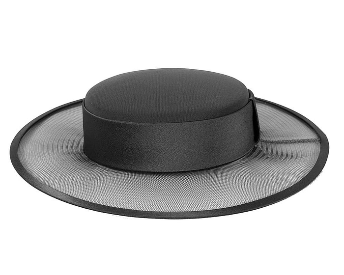 Custom made black boater hat by Cupids Millinery - Fascinators.com.au
