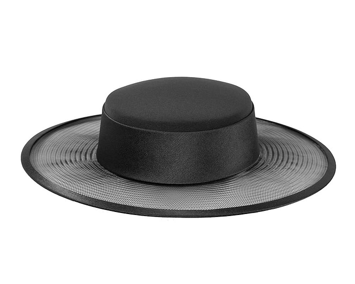 Custom made black boater hat by Cupids Millinery - Fascinators.com.au