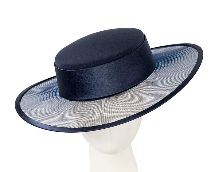 Custom made navy boater hat by Cupids Millinery - Fascinators.com.au