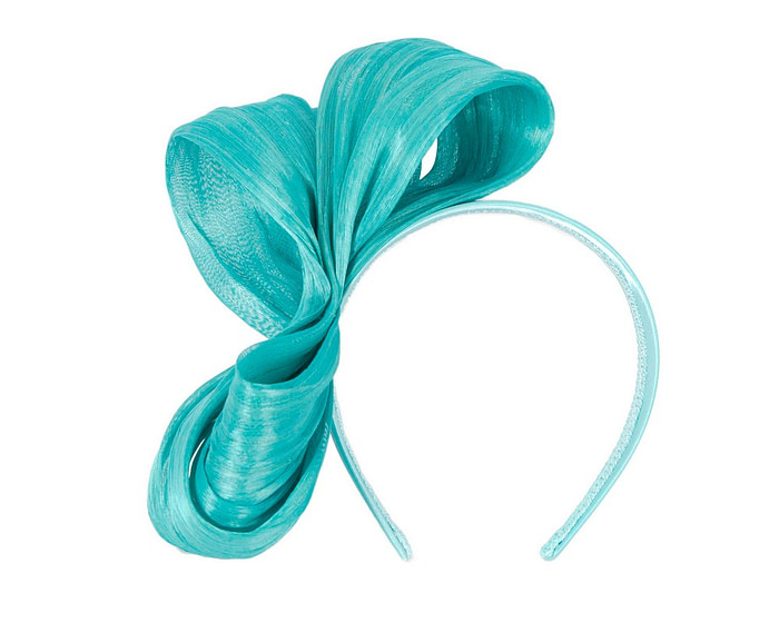 Large turquoise bow racing fascinator by Fillies Collection - Fascinators.com.au