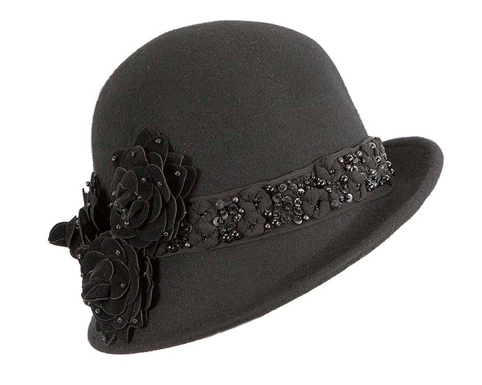 Black felt ladies bucket hat by Fillies Collection - Fascinators.com.au