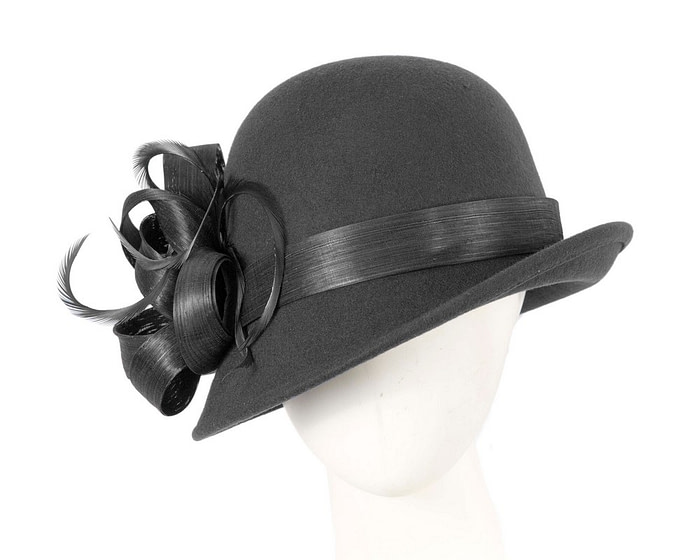 Black cloche winter fashion hat by Fillies Collection - Fascinators.com.au