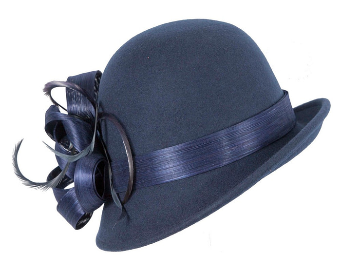 Navy cloche winter fashion hat by Fillies Collection - Fascinators.com.au
