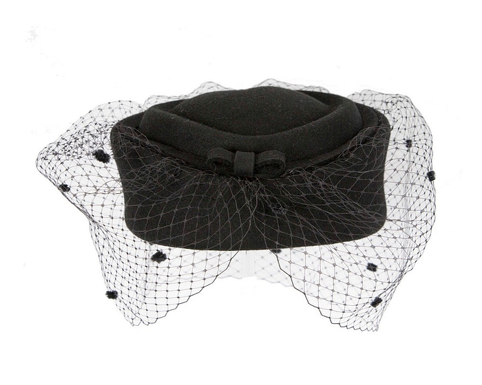 Black winter fashion beret hat with face veil - Fascinators.com.au