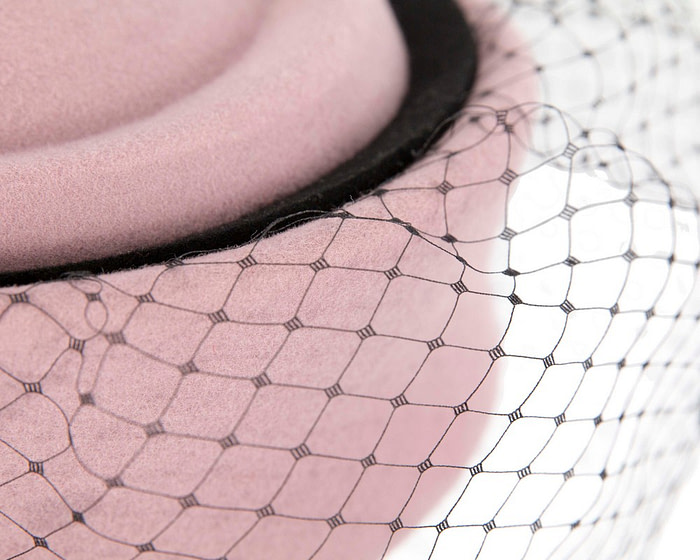 Dusty pink winter fashion beret hat with face veil - Fascinators.com.au