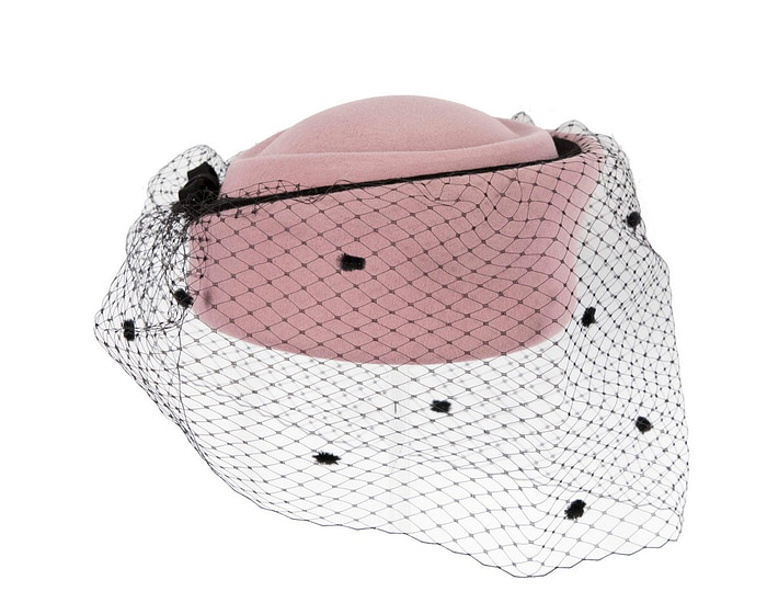 Dusty pink winter fashion beret hat with face veil - Fascinators.com.au