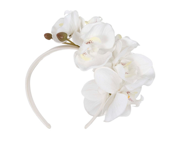Life-like white orchid flower headband by Fillies Collection - Fascinators.com.au