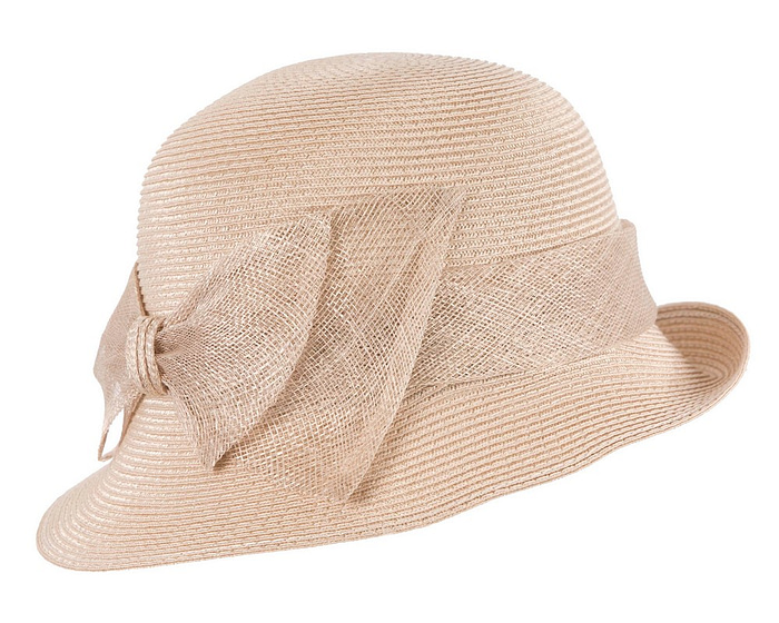 Beige cloche hat with bow by Max Alexander - Fascinators.com.au
