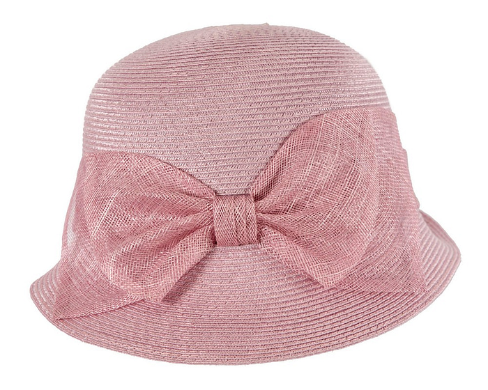 Dusty pink cloche hat with bow by Max Alexander - Fascinators.com.au