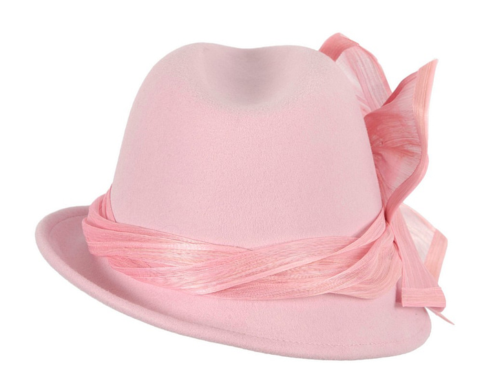 Fashion pink ladies winter felt fedora hat by Fillies Collection - Fascinators.com.au
