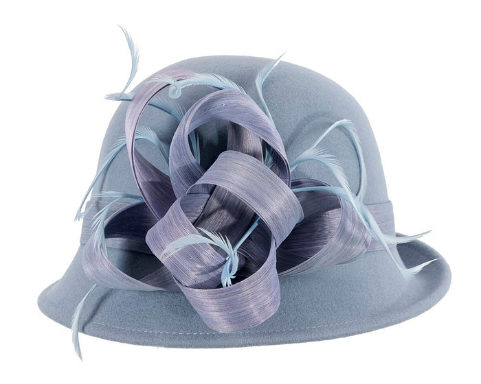 Light blue cloche winter fashion hat by Fillies Collection - Fascinators.com.au