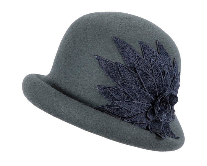 Blue grey felt cloche winter hat by Max Alexander - Fascinators.com.au