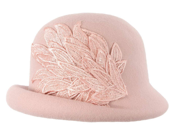 Blush pink felt cloche winter hat by Max Alexander - Fascinators.com.au