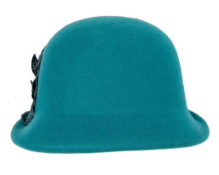 Teal felt cloche winter hat by Max Alexander - Fascinators.com.au